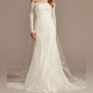 Galina signature Long Sleeve Off Shoulder Sequin Lace Wedding Dress